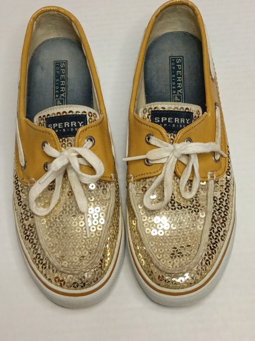 Sperry Bahama Gold Sequin Boat Shoes Women’s 8M